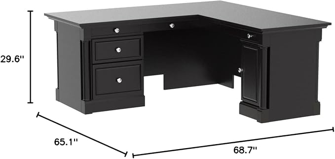 BOWERY HILL L-Shape Home Office Executive Desk with Large Drawers, Letter Size Hanging File Drawer and CPU Tower in Wind Oak Finish