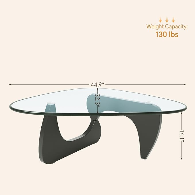 Coffee Tables Glass Small Farmhouse Coffee Table Mid-Century Modern Wood Center Table for Living Room, Black Transparent, 45 Inch