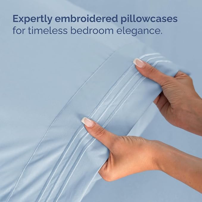Flex Top Split Head King 4 Piece Sheet Set - Ultra-Soft, Breathable & Cooling Bed Sheets Set - Hotel Luxury Bedding for Women & Men with Deep Pockets - Wrinkle and Fade Free - Oeko-Tex - Light Blue