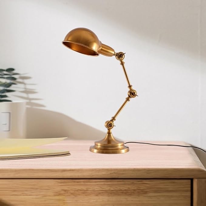Vintage Desk Lamp Swing Arm Reading Light Adjustable Goose Neck Architect Table Bedroom Nightstand Bedside for Home(Gold)
