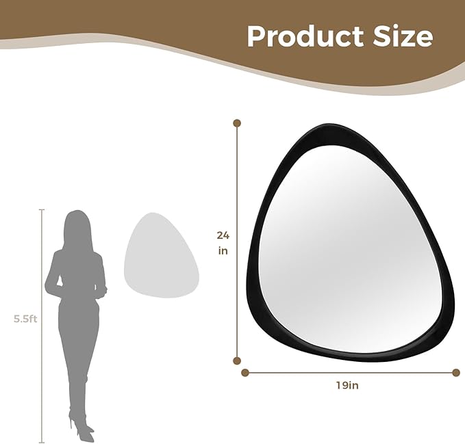 24x19 Inch Asymmetrical Mirror, Full Length Irregular Wall Mirror, Boho Decor for Bedroom, Mid Century Modern Floor Mirror for Living Room, Entryway and Hallway Decor