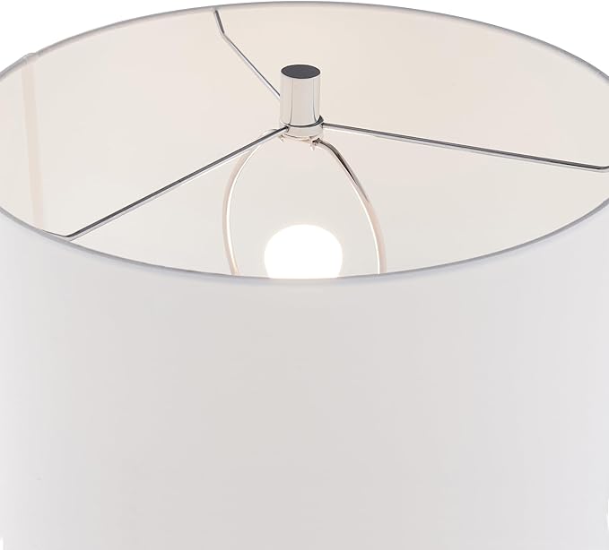 Henn&Hart 29.5" Mid-Century Modern 1-Light Table Lamp with White Fabric Drum Shade for Living Room, Bedroom, or Office, Polished Silver