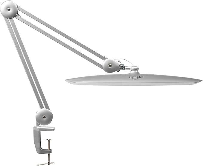 LED Desk Lamp with Clamp, Dimming Task Lamp for Reading Desktop Office Workbench Table Architect Sewing Study Home Craft, 117PCS LEDs, 2200 Lumens 20 Inch Metal Swivel Arm Work Lamp (Silver)