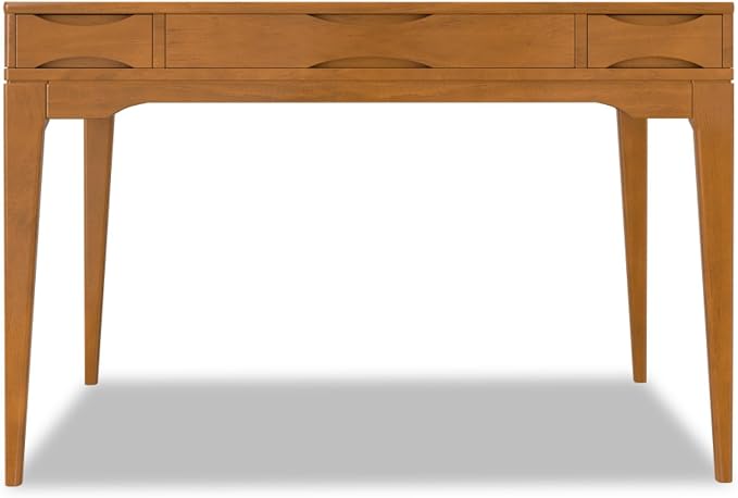 Timeless Style Home Office Desk Computer PC Laptop Desk with Storage Drawers for Bedroom, Mid-century Study Writing Table Workstation with Two Side Drawers and Keyboard Tray for Reading, Gold Color