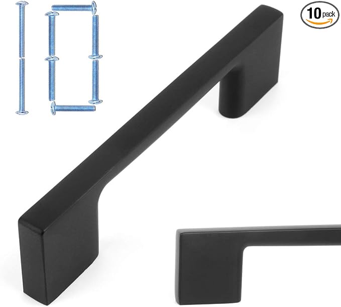 KOOFIZO Wide Foot Cabinet Bar Pulls - Black Furniture Handles, 3 Inch/76mm Screw Spacing, 10-Pack for Kitchen Cupboard Door, Bedroom Dresser Drawer, Bathroom Wardrobe Hardware