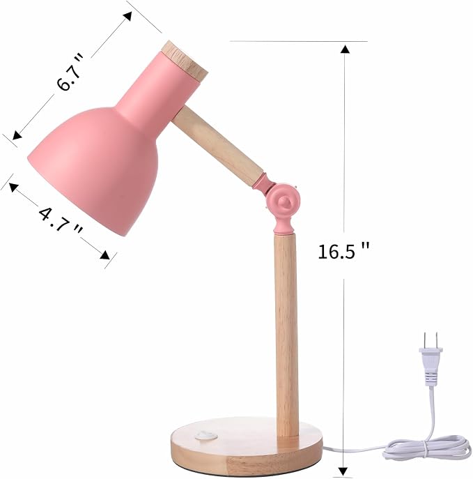 Desk Lamp,Wooden Adjustable Tri-Color Table & Bedside Lamp for Office, Living Room, Bedroom & Kids Room (Pink)