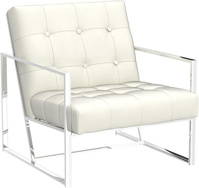 Glitzhome Mid Century Modern Accent Chairs Set of 2, Modern Living Room Chairs with Durable Metal Frame,PU Leather Cushioned, Reading Armchairs for Living Room, Bedroom, Home Office, Off White