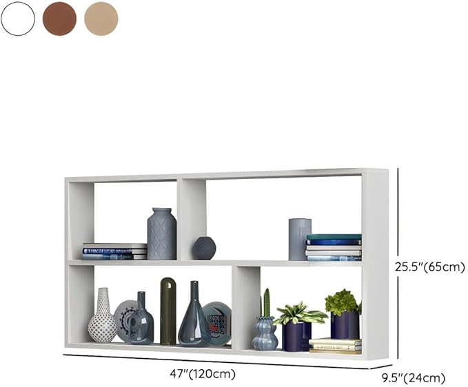 RUNNUP Floating Wall Mount Bookcase Engineered Wood Book Shelf Decor Wall Shelf for Study Room Office Living Room, White 47.2" L x 9.4" W x 25.6" H