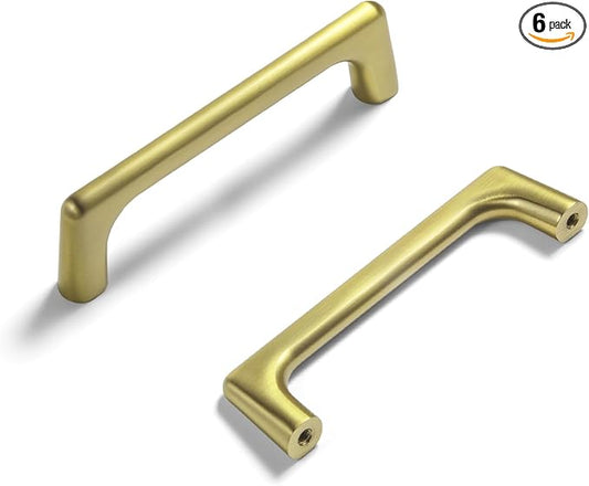 Goo-Ki Brushed Gold Cabinet Pulls with 3.8'' Hole Centers, Modern Style Zinc Alloy Cabinet Handles for Dresser,Wardrobe,Cupboard- 6 Pack