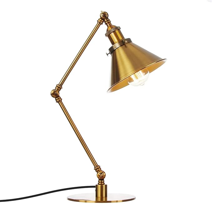 Makeup Vintage Desk Lamp, Industrial Metal Task Table Lamp with Adjustable Swing Arm, Bedroom Bedside Night Light Cafe Retro Reading Lighting,Gold