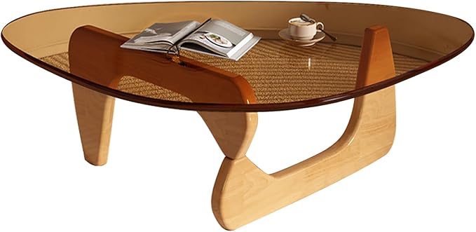 Glass Coffee Table, Mid Century Modern Coffee Table, Coffee Table for Living Room Center Table Suitable for Bedroom Living Room Reception Office Tables (Wood/Brown, Large)