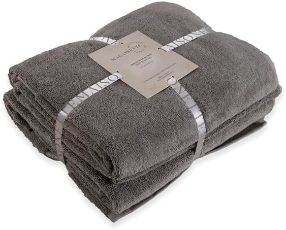 Maisonette Elegance 100% Organic Cotton Turkish Bath Towels, Soft & Absorbent, Ideal Quick Dry Large Luxury Bathroom Towel Set for Shower (30" x 58", 2 Pack) - Dark Grey (Stone)