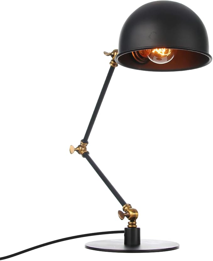 Makeup Vintage Desk Lamp, Adjustable Swing Arm Industrial Metal Task Table Lamp, Bedroom Bedside Night Light Retro Reading Lighting,Black+Gold