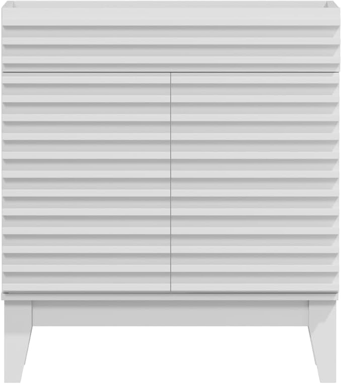 ROOMTEC 30" Bathroom Vanity, Mid-Century Freestanding Bathroom Cabinet Vanity with Storage, Particleboard Frame with Wood Grain Laminate, White(Sink Basin Not Included)