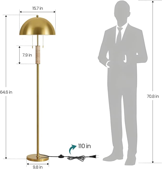 Modern Floor Lamp for Living Room - 62" Tall Standing Lamp Mid Century Gold Corner Floor Lamp with Foot Switch and Unique Travertine Decor Pole Floor Reading Lamp for Bedroom Office