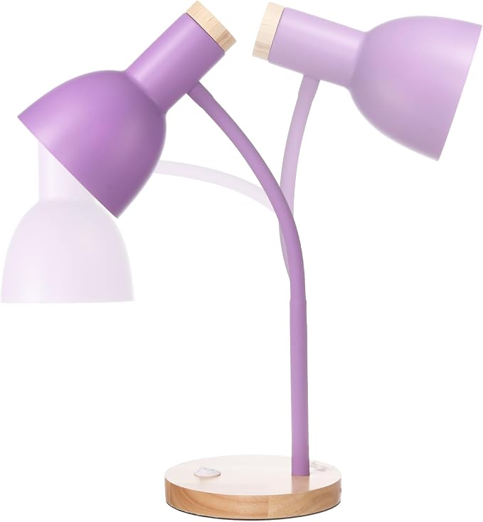 Table Lamp,Wooden Adjustable Desk Lamp,Dorm Lamp&Bedside Lamp for Living Room, Bedroom, Kids Room (Purple)