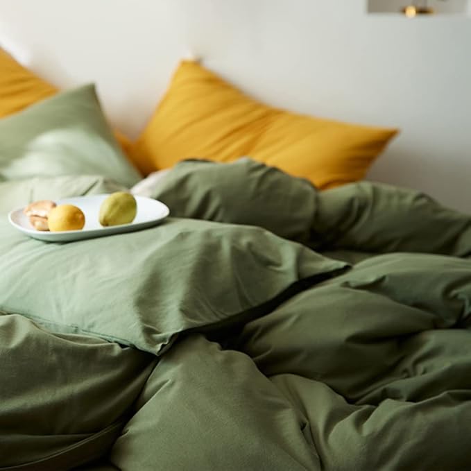 Omelas Olive Green Duvet Cover Full Size Avocado Green Modern Minimalist Style Solid Color Bedding Set Soft Lightweight Microfiber Quilt Cover with Zipper Closure Corner Ties, No Comforter