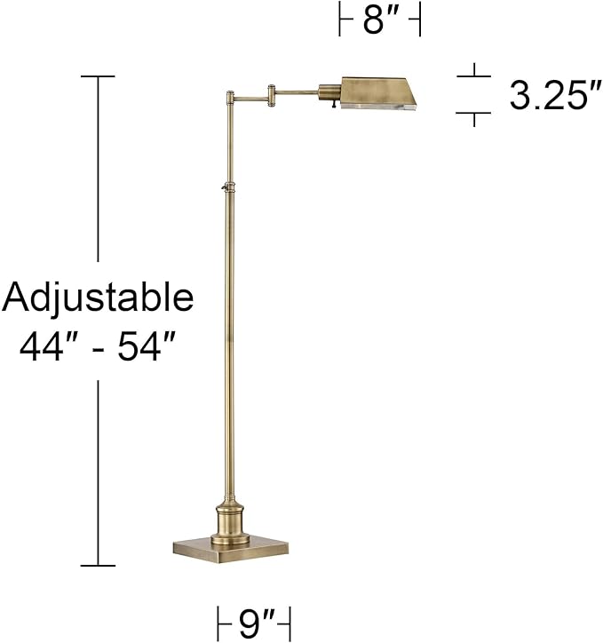 Regency Hill Jenson Traditional Farmhouse 54" Tall Standing Floor Lamps Set of 2 Lights Swing Arm Pharmacy Task Adjustable Gold Metal Aged Brass Finish Living Room Bedroom House Reading Office Home