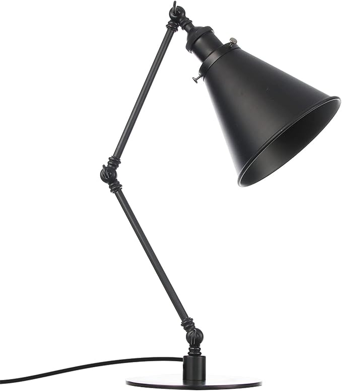 Makeup Vintage Desk Lamp, Industrial Metal Task Table Lamp with Adjustable Swing Arm, Bedroom Bedside Night Light Cafe Antique Reading Lighting,Black