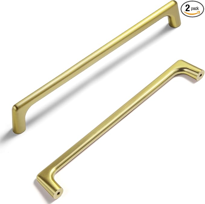 Goo-Ki Brushed Gold Cabinet Pulls with 3.8''（96mm Hole Centers, Modern Style Zinc Alloy Cabinet Handles for Dresser,Wardrobe,Cupboard- 2 Pack