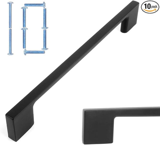 KOOFIZO 10 Pack 6-1/4 Inch Matte Black Kitchen Cabinet Pulls Black Cabinet Handles Black Cabinet Hardware for Kitchen Cabinets Drawer P01 Dresser Cupboard Bedroom Bathroom