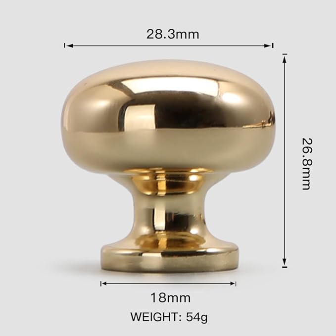 YAGU 10 Pack Polished Brass Kitchen Cabinet Knobs 1-1/8 Inch Round Solid Dresser Drawer Knob Unlacquered Gold Modern Furniture Shiny Pulls and Bright Handles Hardware for Closet Cupboard Wardrobe