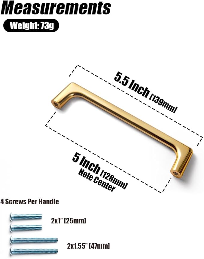 Goo-Ki Polished Rich Gold Cabinet Pulls with 5'' Hole Centers, Modern Style Zinc Alloy Cabinet Handles for Dresser,Wardrobe,Cupboard- 6 Pack……