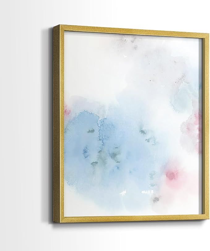 Renditions Gallery Set of 2 Peel & Stick Framed Prints, Watercolor Abstract Wall Art, Cotton Candy Splash Wall Decor, Re-Stickable - Ready to Hang - 8"x10" - GOLD Frame LT588
