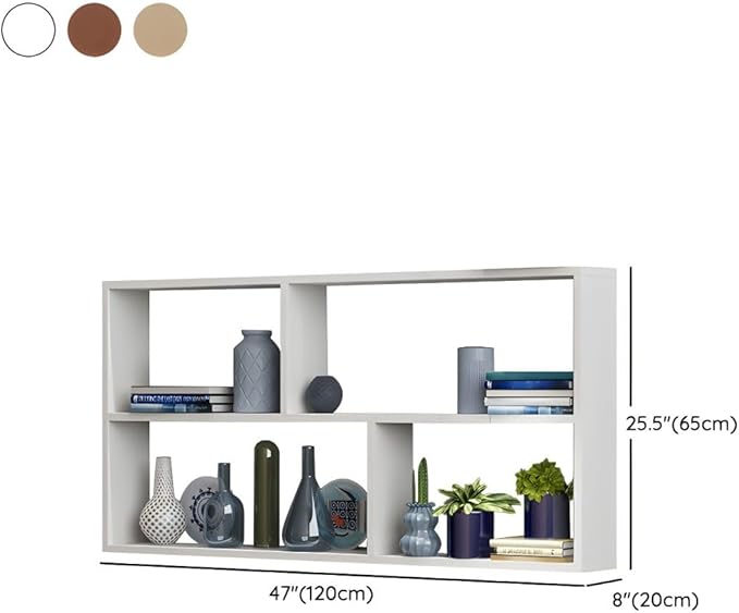 RUNNUP Floating Wall Mount Bookcase Engineered Wood Book Shelf Decor Wall Shelf for Study Room Office Living Room, White 47.2" L x 7.9" W x 25.6" H