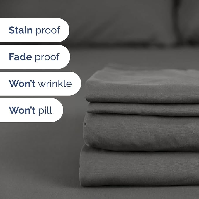 Flex Top Split Head King 4 Piece Sheet Set - Soft, Breathable & Cooling Bed Sheets Set - Hotel Luxury Bedding for Women & Men with Deep Pockets - Wrinkle Free & Fade Resistant - Oeko-Tex - Charcoal