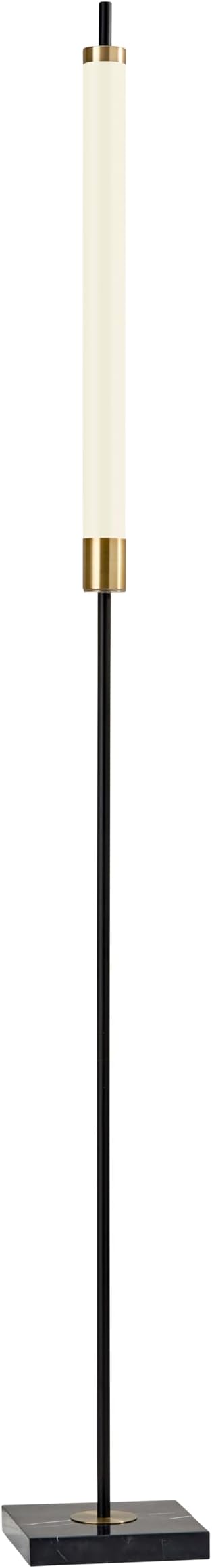 Adesso LED Floor Lamp – Black with Antique Brass and Frosted Shade, 4-Way Brightness, 12W Integrated LED Accent Light for Living Room, Bedroom, and Home Office, 72” Tall