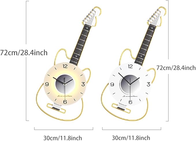 Guitar Wall Clock with Adjustable Light, Silent Clock Movement and Battery Operated, Great Decor for Music Room, Bedroom,Living Room