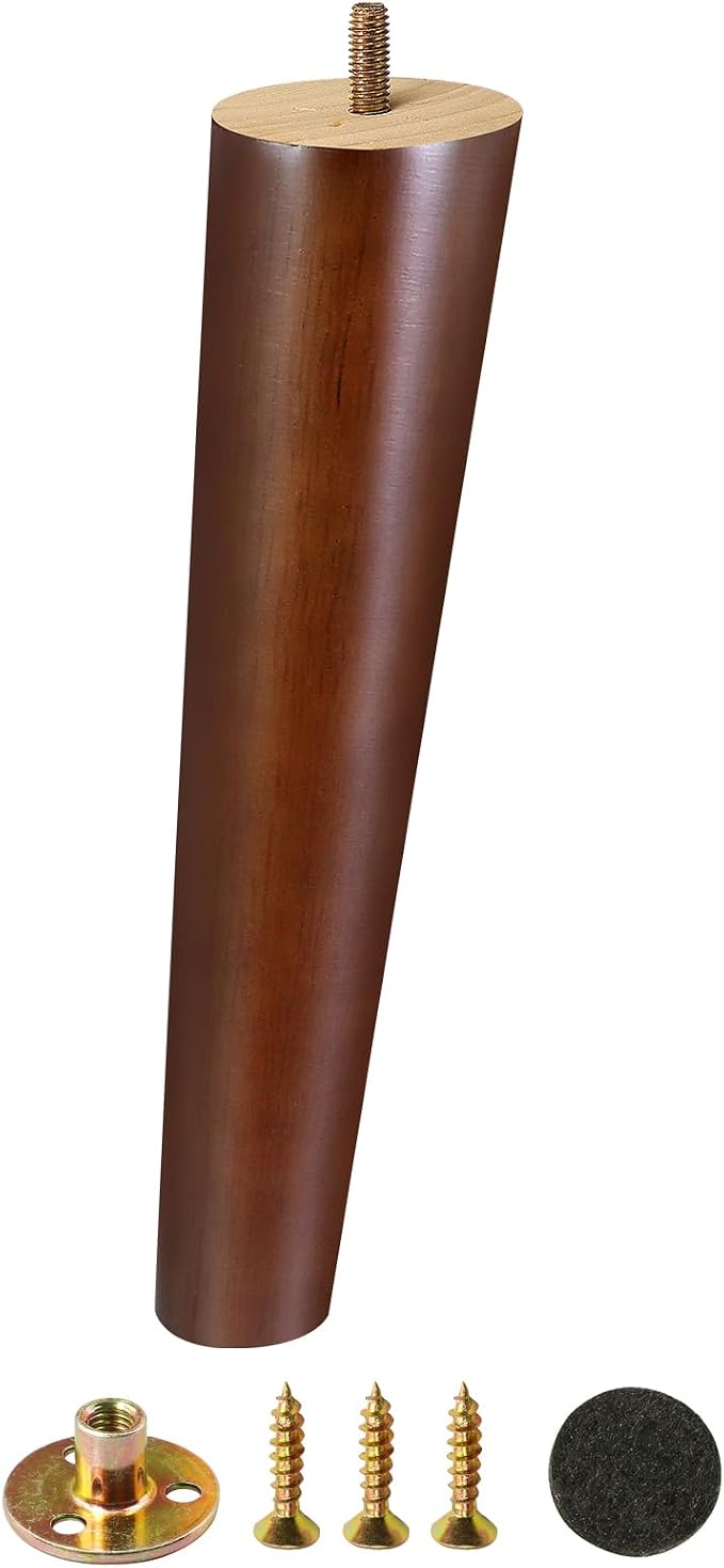 FoDau770 Brown Rubber Wood Furniture Legs 12 Inches, 5/16" UNC Slant Tapered Wood Feet Mid Century Sofa Legs, Wooden Furniture Feet Replacement Parts for Cabinet Couch Dresser Chair Ottoman Table