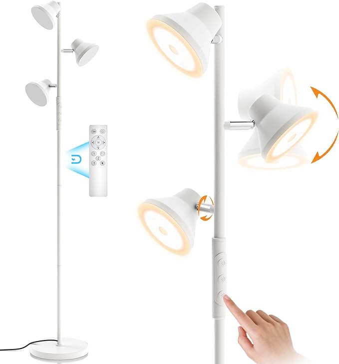 SIBRILLE LED Floor Lamp, 36W Modern Floor Lamp with Remote & Touch Control, 4 Color Temperatures, Standing Lamp with 3 Rotatable Lights, Floor Lamps for Living Room, Bedroom, Office