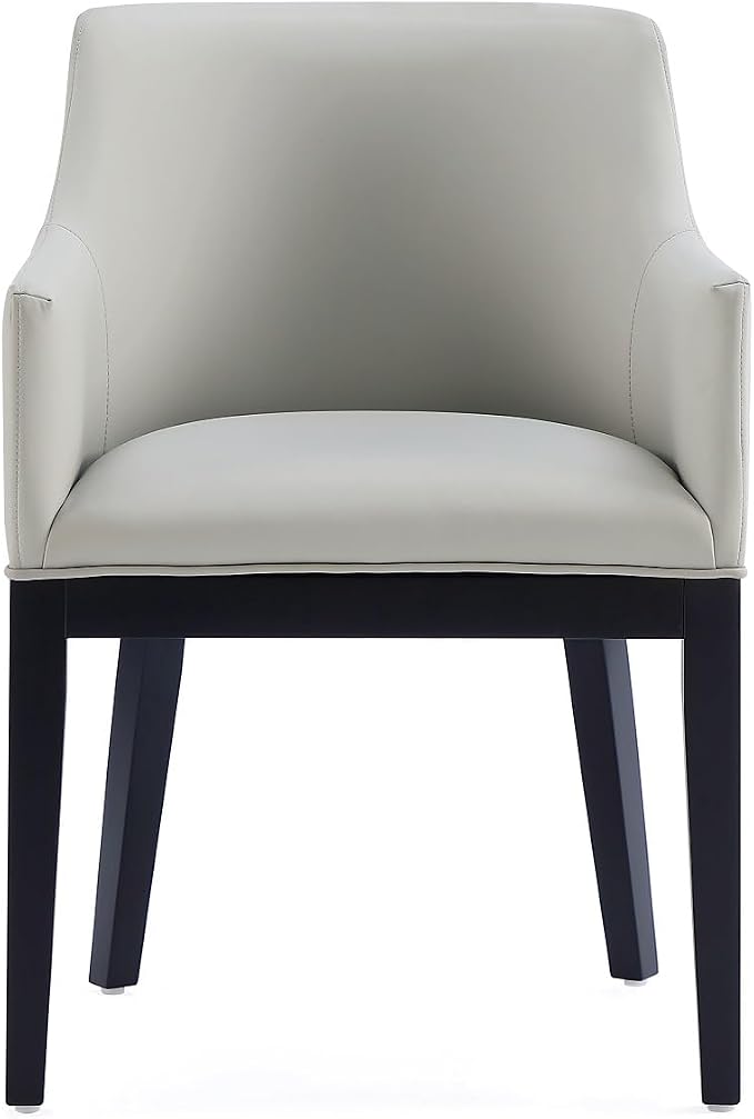 Manhattan Comfort Gansevoort Modern Faux Leather Dining Chair with Arms, Leatherette Upholstery on Solid Beech Wood Frame, Accent Furniture for Kitchen Table or Office, Set of 1, Stone Grey