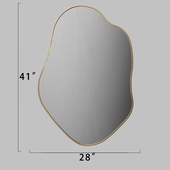 41"x28" Irregular Wall Mirror Cloud Asymmetrical Shaped Gold Aluminum Alloy Framed Mirror for Living Room Bathroom Bedroom Entryway Fireplace
