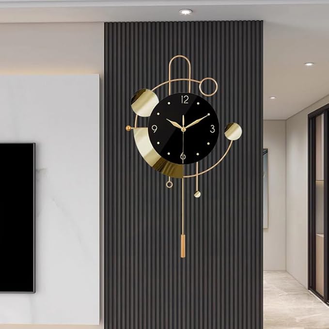 SIN&MI Wall Clock with Pendulum,Silent Non Ticking Battery Operated Modern Large Wall Clocks for Living Room Bedroom Farmhouse Office Kitchen Home Wall Decor-13.3 * 22.4 Inch(Golden)