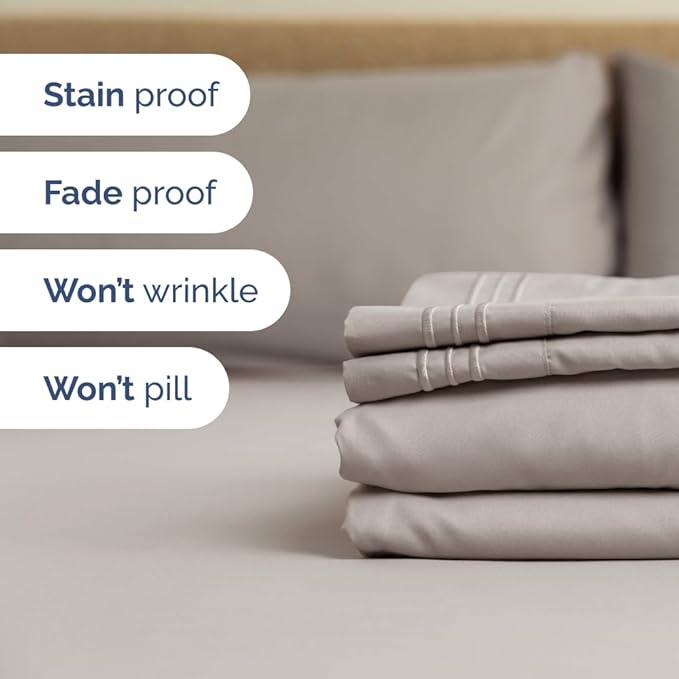Flex Top Split Head King 4 Piece Sheet Set - Ultra-Soft, Breathable & Cooling Bed Sheets Set - Hotel Luxury Bedding for Women & Men with Deep Pockets - Wrinkle and Fade Free - Oeko-Tex - Light Grey