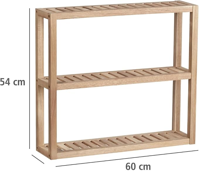 Wenko Acina Wall-Mounted Shelving Unit with 3 Trays, FSC Wood Shelves, 60 x 15 x 54 cm