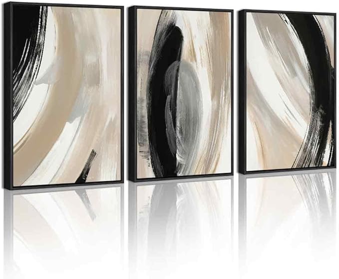 KUVIOKE Black Abstract Framed Wall Art Neutral Minimalist Graffiti Pastel Wall Decor Modern Illustration Art Painting for Bedroom Dining Room 12x16in (Black Framed)