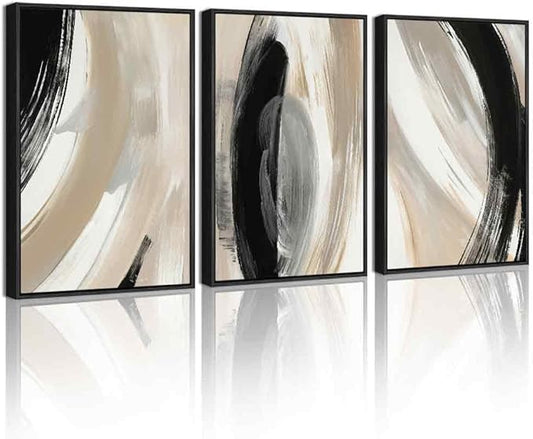 KUVIOKE Black Abstract Framed Wall Art Neutral Minimalist Graffiti Pastel Wall Decor Modern Illustration Art Painting for Bedroom Dining Room 12x16in (Black Framed)