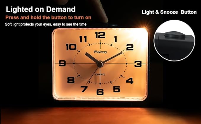 Retro Analog Alarm Clock, 4 Inch Silent Non-Ticking, Ascending Alarm with Snooze & Night Light, Battery Operated, Easy Set Vintage Bedside Clock for Bedroom, Nightstand, Desk (Black)