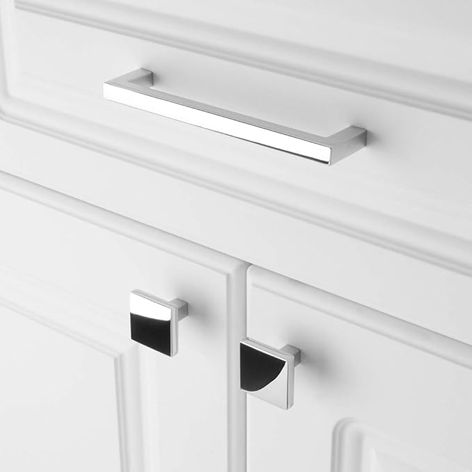 KOOFIZO 10 Pack Polished Chrome Cabinet Knobs Chrome Drawer Knobs K03 Square Single Hole Cabinet Pulls for Cabinets Drawer Dresser Cupboard Bedroom Closet Bathroom Vanity