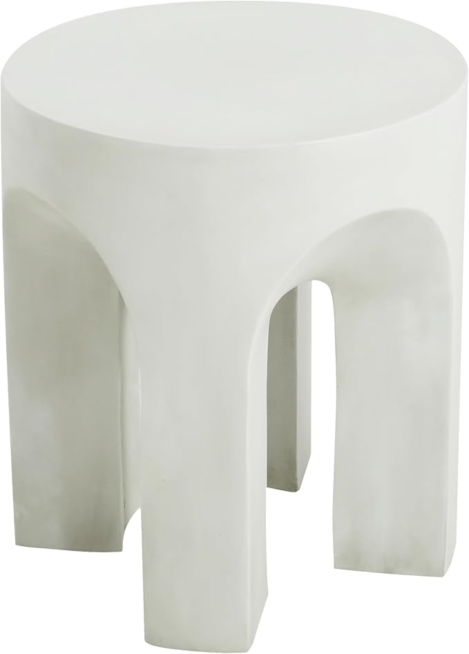 ø18'' Faux Concrete Cement Round Side Table End Table, Modern Contemporary Minimalist Style, MGO Material for Indoor & Outdoor, No Assembly, Antique White