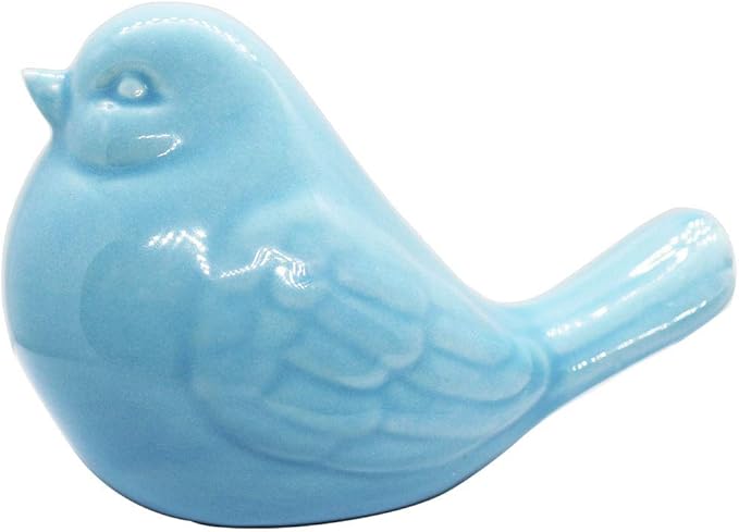 NEW Blue Bird Figurine, Ceramic Chubby Bird Figure Cottage Animal Bird Statue Decorations for Home Garden Decor Accents