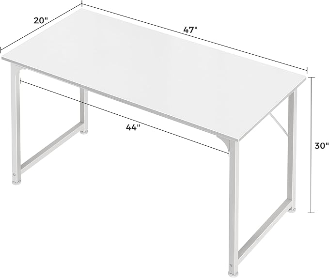 Huuger Computer Desk, 48 Inch Office Desk, Gaming Desk with Storage, Writing Desk Work Desk for Home Office, Study, Modern Simple Desk, Large Legroom, Metal Frame, White