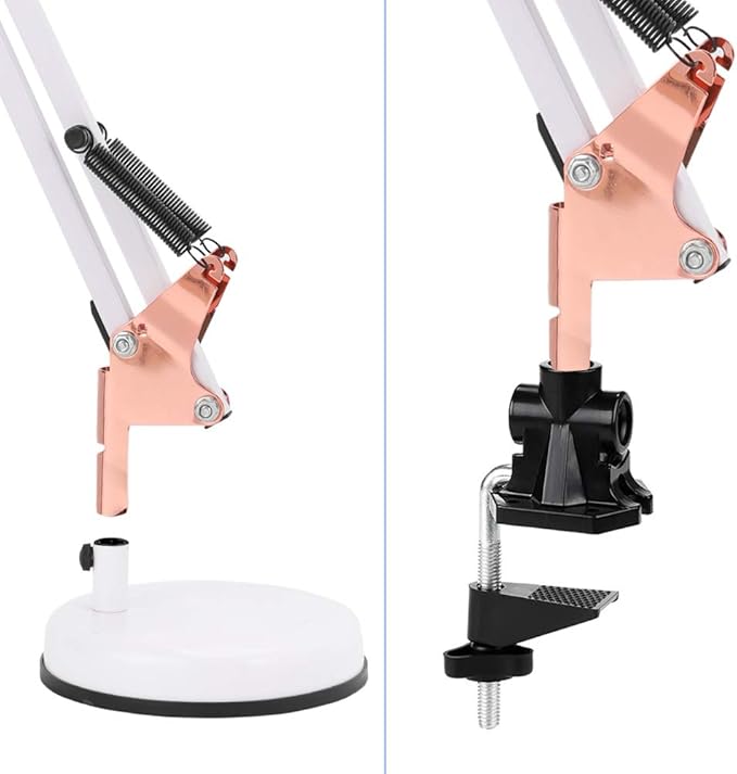 PowerKing Metal Swing Arm Desk Lamps, Adjustable and Flexible,Feading with Base and Clip 2-in-1 Function, Fit E26&E27 Bulbs Base, Application in Bedroom Living Room, Office Home (White+Rose Gold)