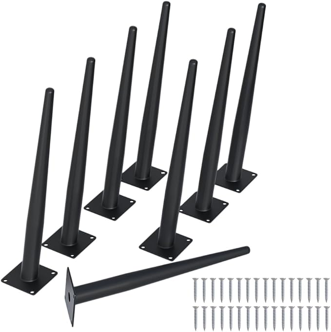 FIVEPEARS 8 PCS 16 Inch Heavy Duty Matte Black Metal Angled Taper Tapered Legs Set for Furniture, Mid Century Modern Style Feets for Coffee Table Couch Sofa Cabinet Chair Dresser Bed Desk Credenza