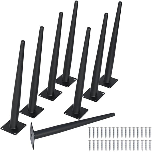 FIVEPEARS 8 PCS 16 Inch Heavy Duty Matte Black Metal Angled Taper Tapered Legs Set for Furniture, Mid Century Modern Style Feets for Coffee Table Couch Sofa Cabinet Chair Dresser Bed Desk Credenza
