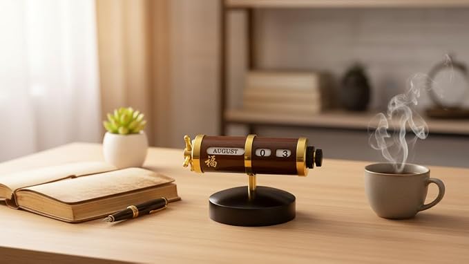 Brass Working Date and Month Perpetual Desktop Calendar Analog Retro Style Calendar For Home Office & Tabletop Decor